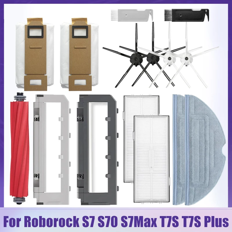 

Запчасти для робота-пылесоса Xiaomi Roborock S7 S70 S75 T7S T7S Plus S7 Max, основная/боковая щетка, фильтр НЕРА, мешки для пыли, Швабра, тканевые детали