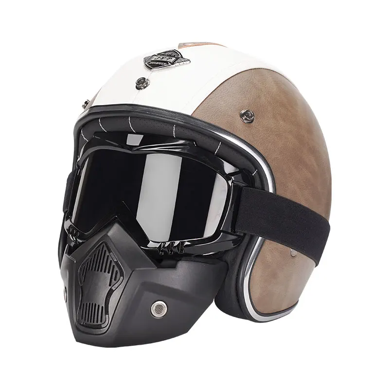 Женские и мужские кожаные шлемы ручной работы с открытым лицом мотоциклетные