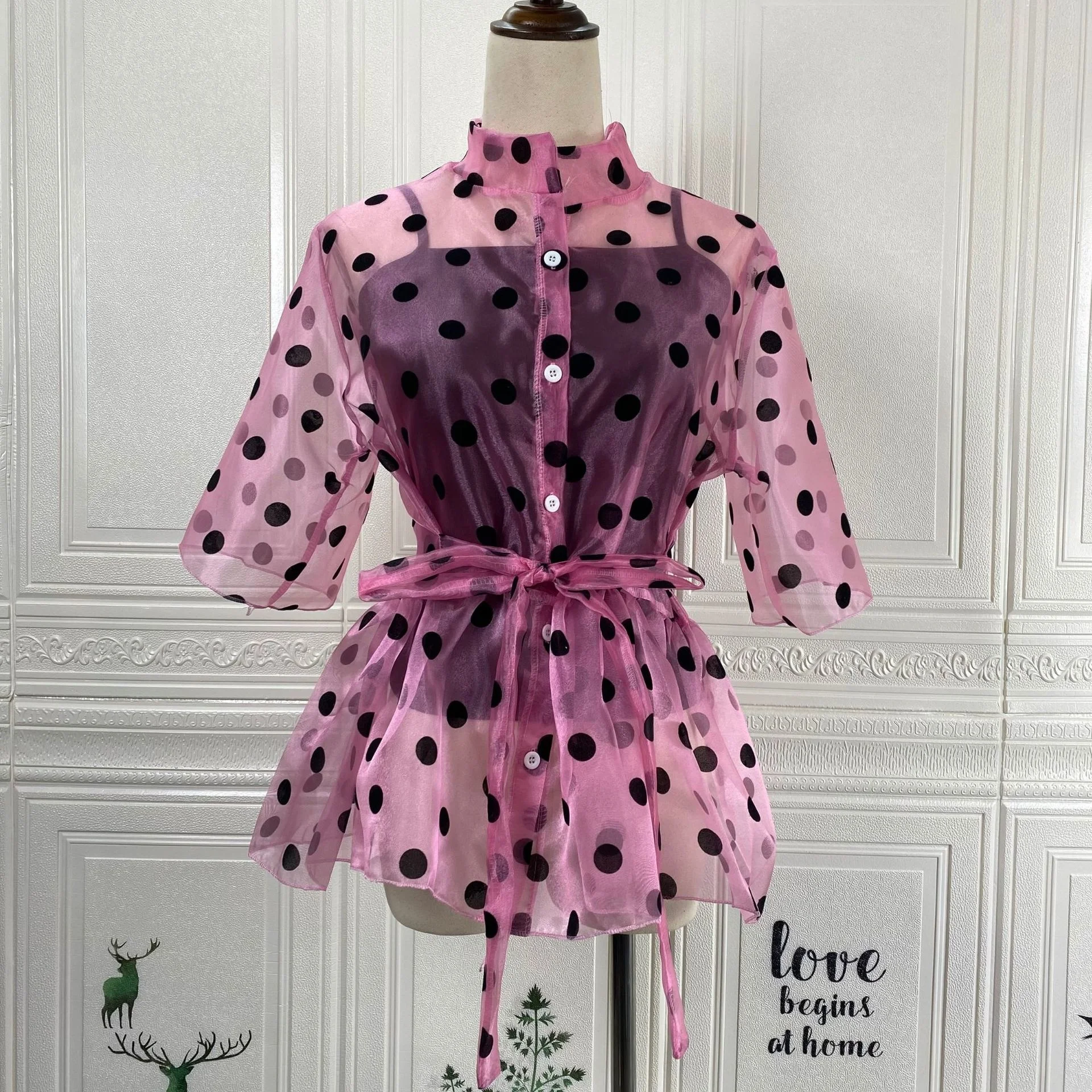 Plus Size Women's Blouse Polka Dot Organza Tank Top And Two Piece Fitted Large Short Sleeved Loose Summer Tops And Blouses
