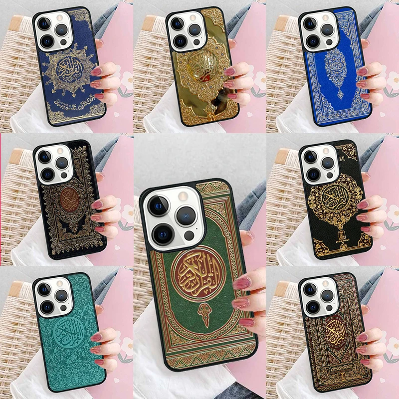 Мягкий кожаный чехол с тиснением Quran для iPhone 16 Promax 15 Pro 13 14 Plus 11 12 Mini XR XS MAX