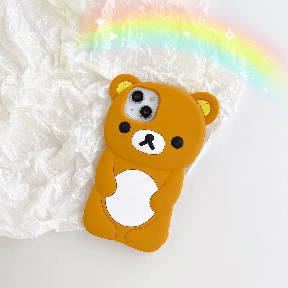 Милый чехол для телефона с 3D медведем Rilakkuma iPhone 11 12 13 14 15 Pro Max противоударный