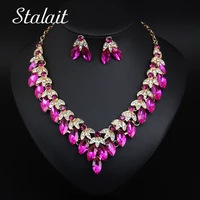 fashion gold leaf crystal pendant jewelry set necklace earrings dress wedding dinner women jewelry party gifts