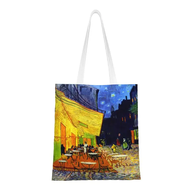 

Custom Cafe Terrace At Night Shopping Canvas Bags Women Reusable Grocery Vincent Van Gogh Painting Tote Shopper Bags