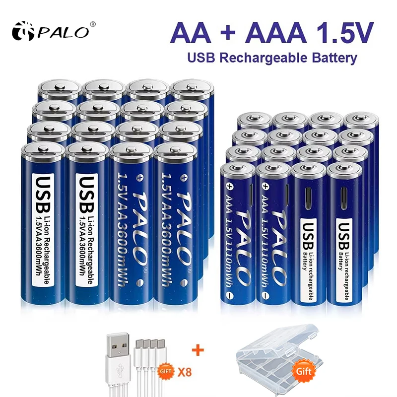 Фото Аккумуляторы Li-ion 1.5V AA/AAA USB, перезаряжаемые, 3600мВтч/1110мВтч, для игрушек, часов, MP3-плееров, термометров + кабель TYPE-C №2