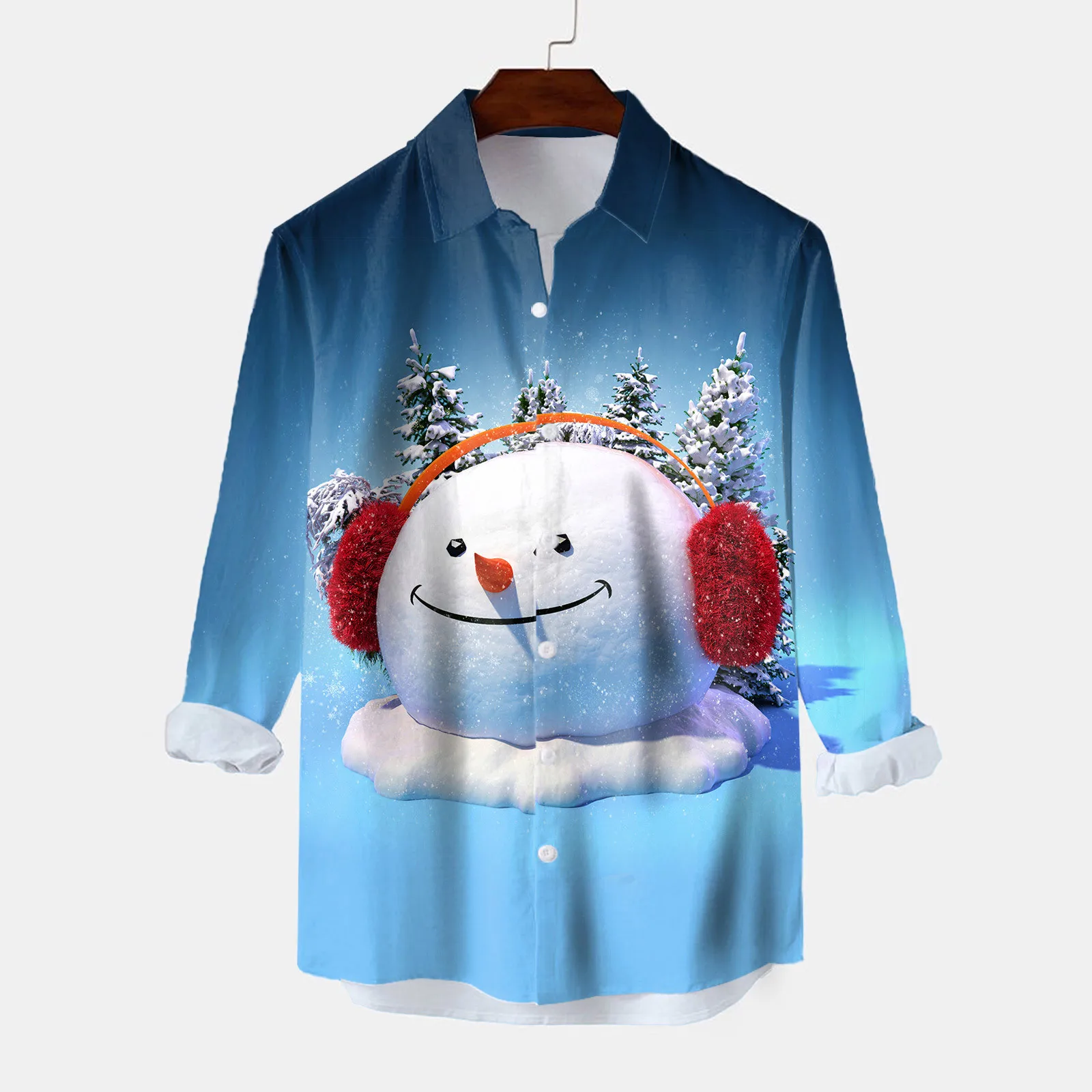 

Fashion Shirts For Male Men Casual Snowman Head Full Printed Christmas Shirt Top Long Sleeve Blouse Men's Clothing Chemise Homme