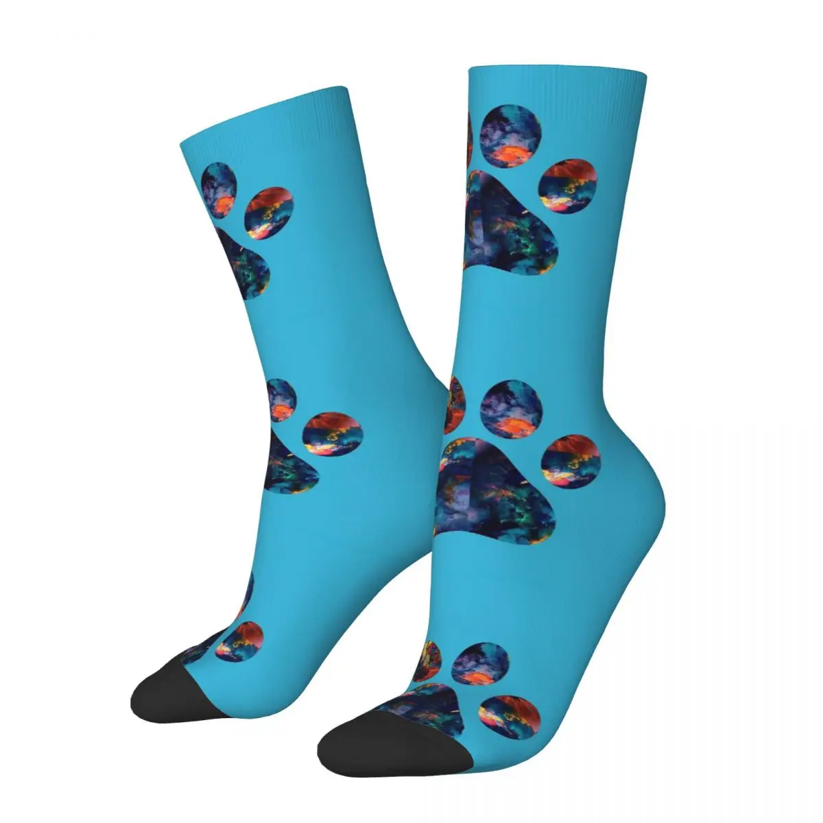 

Funny Crazy Sock for Men Foot Dog Blue Hip Hop Harajuku Footprint Wipe Feet Happy Quality Pattern Printed Boys Crew Sock