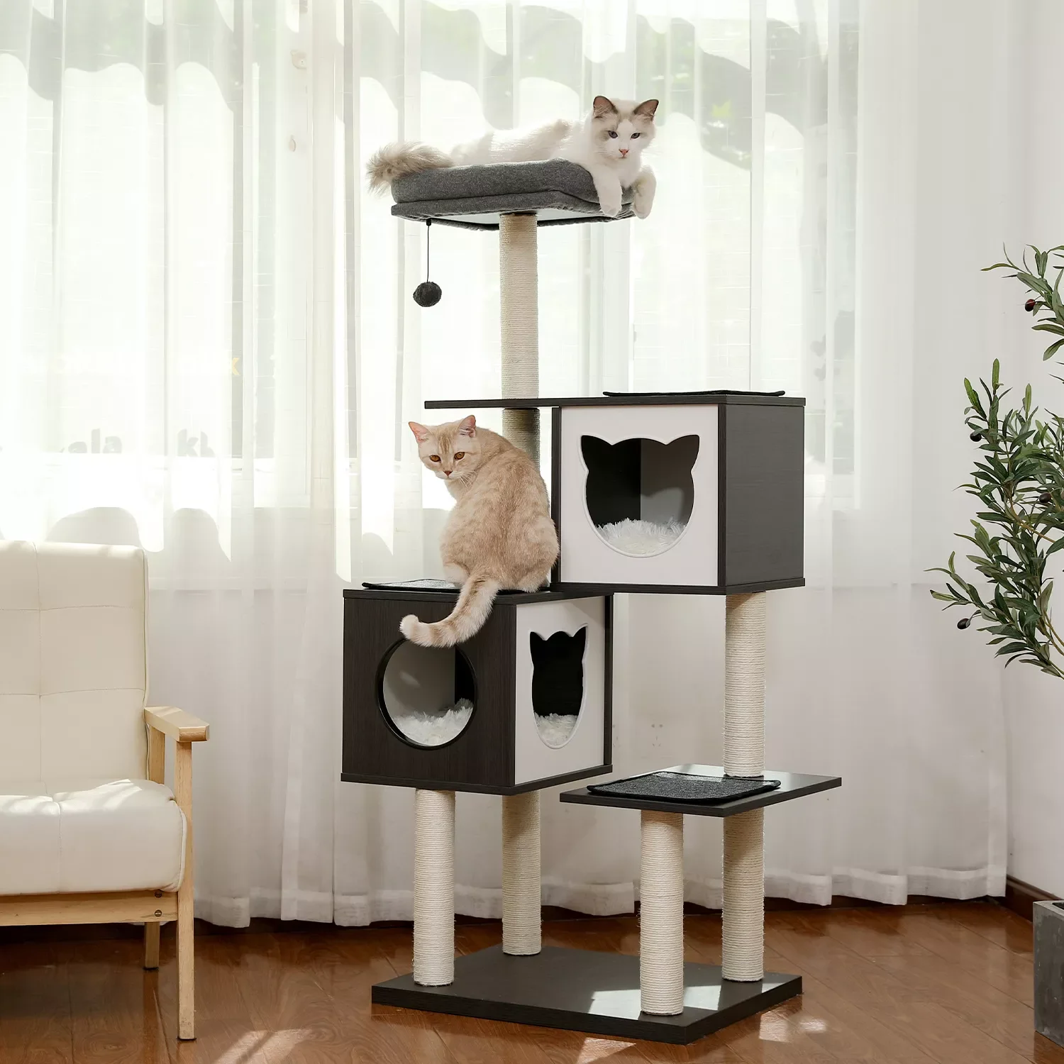 

Free Shipping Luxury Cat Tree Condo Furniture Kitten Activity Tower Pet Kitty Play House with Scratching Posts Perches Hammoc