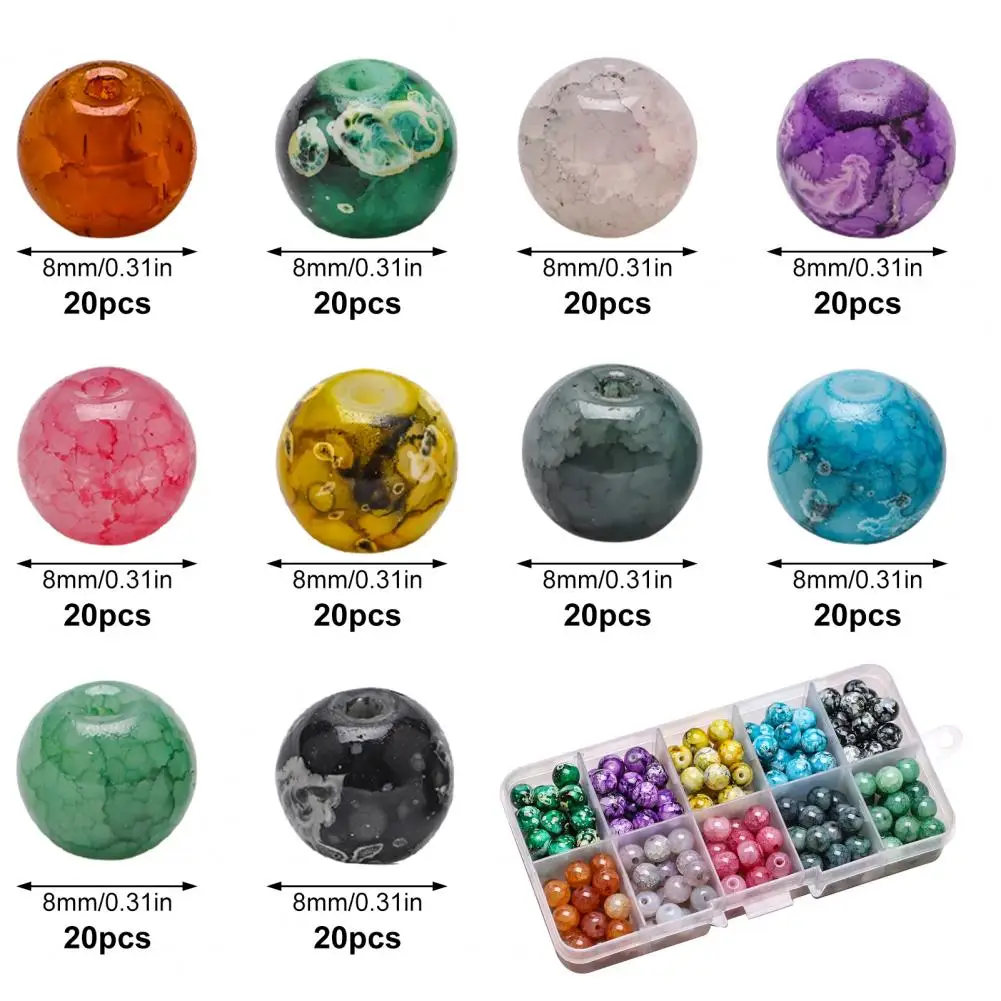 

1 Box Glass Beads 8mm Faux Gemstone Natural Crackle Beads With Hole Sparkling Loose Threading Beads For DIY Jewelry Making