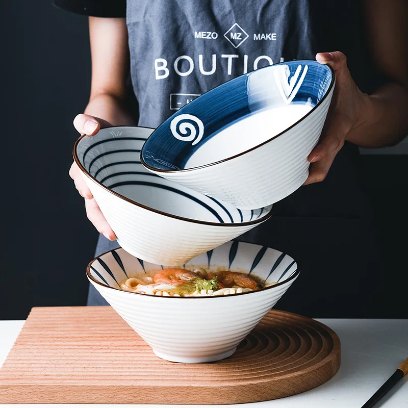 

Inch Japanese Household Bowl 8 Painted Salad Pattern Purpose Noodle 20cm Bowl Ceramic Bowl Multi Hand Ramen Large Soup Creative