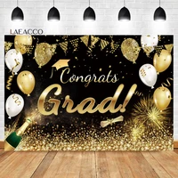 laeacco black and golden balloons congrats grad backdrop champagne bachelor cap kids portrait customized photography backdrop