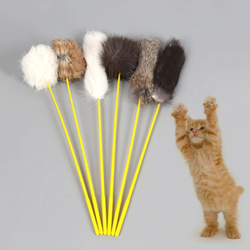 Cat Wand Toy Interactive Fluffy Soft Artificial Fur Cat Teaser Toys Kitten Chewing Toys Cat Wand Stick Pet Supplies Accessories