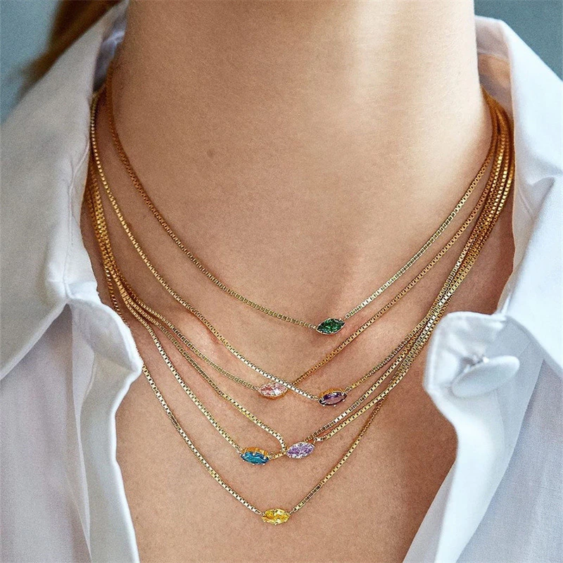 

Ailodo Birthstone Pendant Necklace For Women Girls Simple Fashion Multicolor Party Wedding Statement Necklace Collier Femme Gift