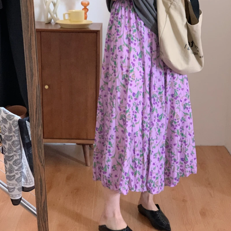 

Pleated Long Y2k Skirt Women's 2022 Summer New Print Holiday Style Mid-length A-line Skirt