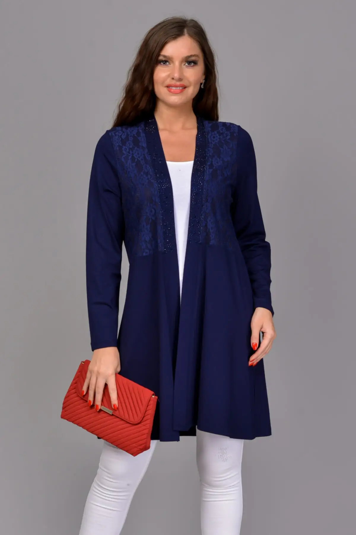 

Women's Cardigan Navy Blue Lace Long Casual Knitted Quality Fashion Cardigan Sweaters Loose Sweater Jumper