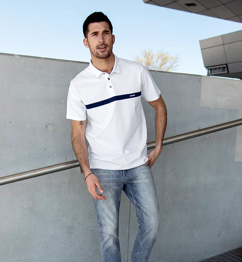 J8741 -2022 summer new men's Polo Shirt Men's short sleeved Beaded cotton white Lapel T-shirt.