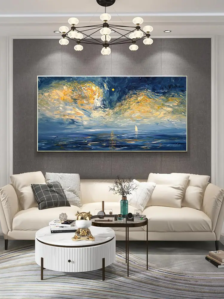 

Abstract Seaside Landscape Painting Sailboat Sunrise Decoration Painting Seascape Wall Canvas Art Poster Living Room Decoration