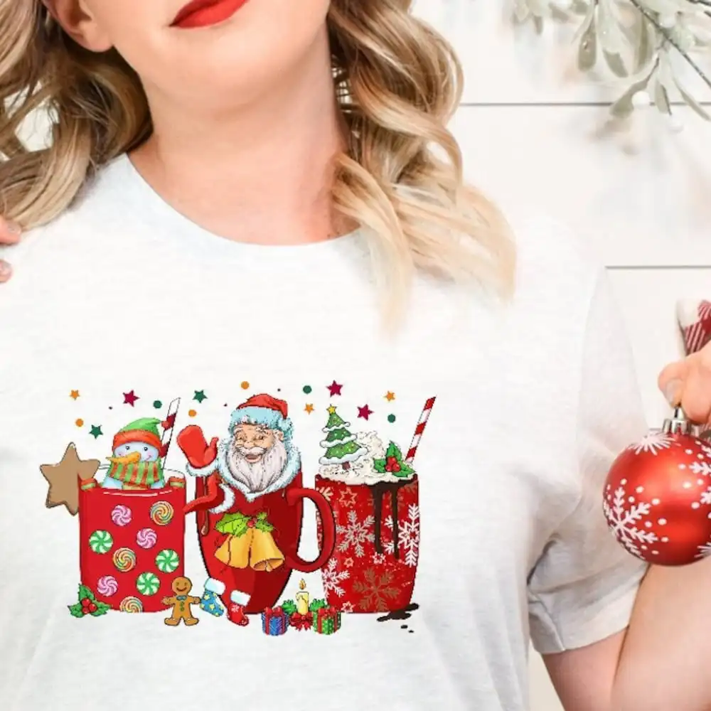 Рождественская кофейная футболка для любителей горячего шоколада снеговика и