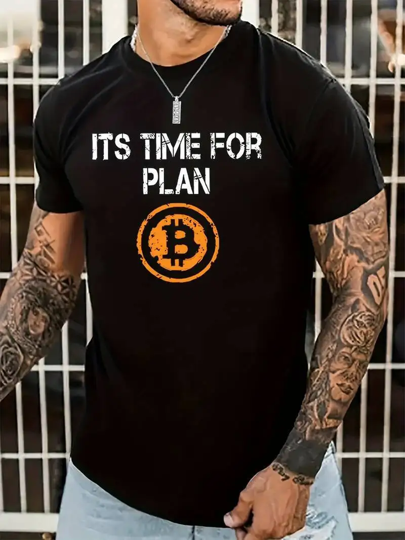 Биткойн Майнер принт Мужская футболка с круглым вырезом повседневные мужские