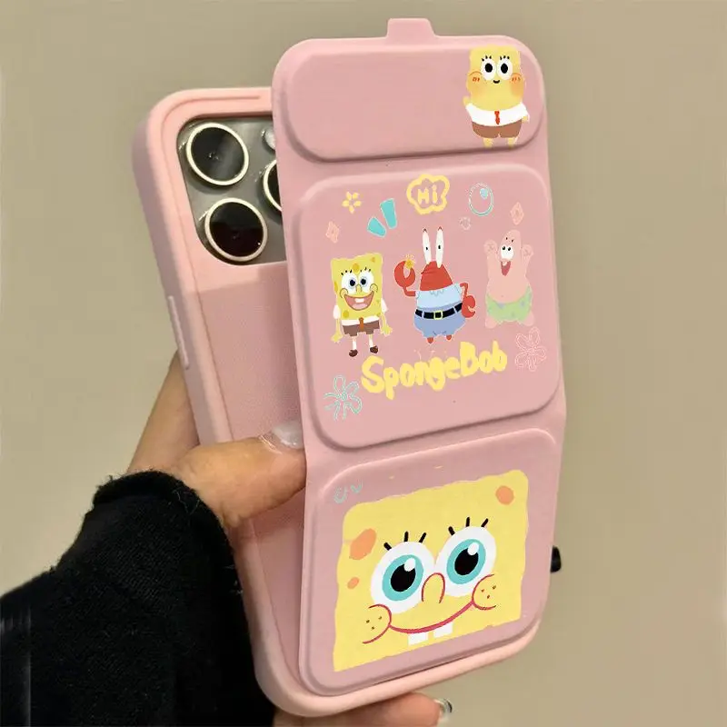 Фото Милый чехол для телефона с Спанч Бобом и складной подставкой для iPhone 16 15 Pro Max 14 13 12, силиконовый, полностью закрывающий, с мультяшными персонажами Патриком и Мистером Крабсом №5