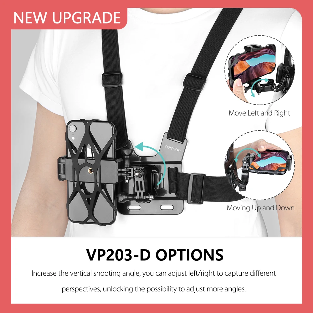 Нагрудный ремень Vamson с держателем для телефона фиксирующее крепление iPhone Xiaomi