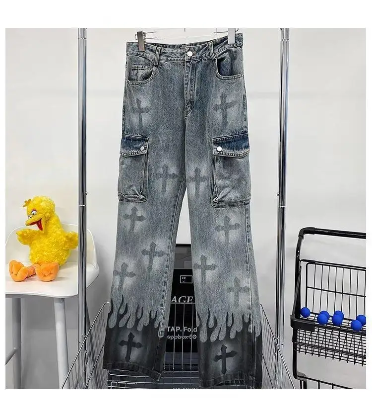 Брюки мужские из денима в стиле панк мешковатые брюки с принтом Харадзюку