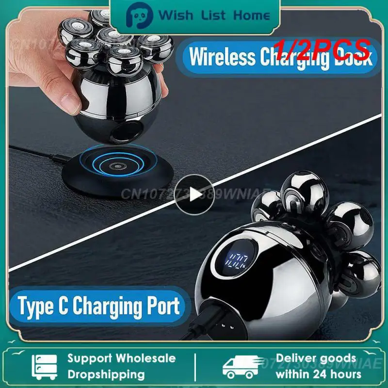 

1/2PCS Men Grooming Kit Wet Electric Shaver Beard Hair Trimmer Electric Razor Rechargeable Bald Head Shaving Machine LCD