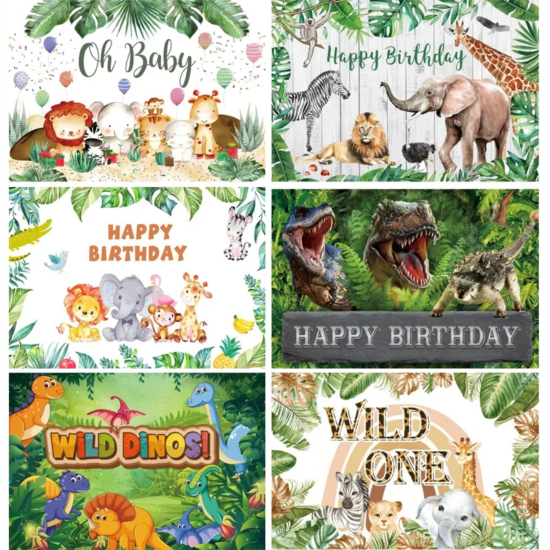 Cartoon Dinosaur Happy Birthday Party Decoration Newborn Photography Backdrop Props Photocall Baby Shower Photo Background HR-02