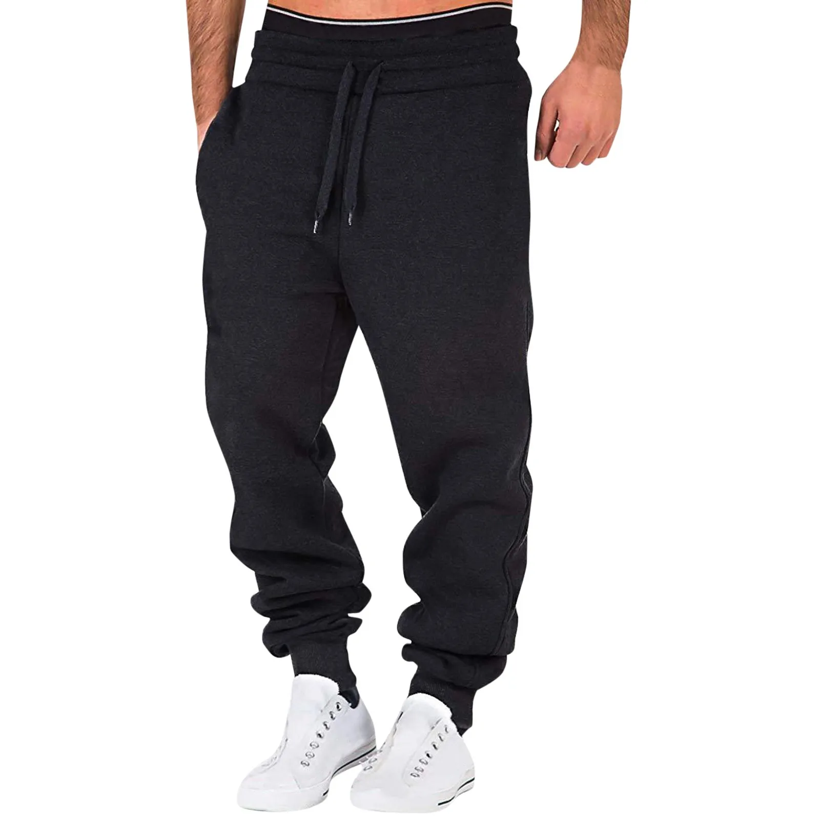

Solid Trousers Bottom Joggers Pocket Waist Men's Rope Loosening Trousers Sports Trousers Track Workout Sweatpants Fashion Color