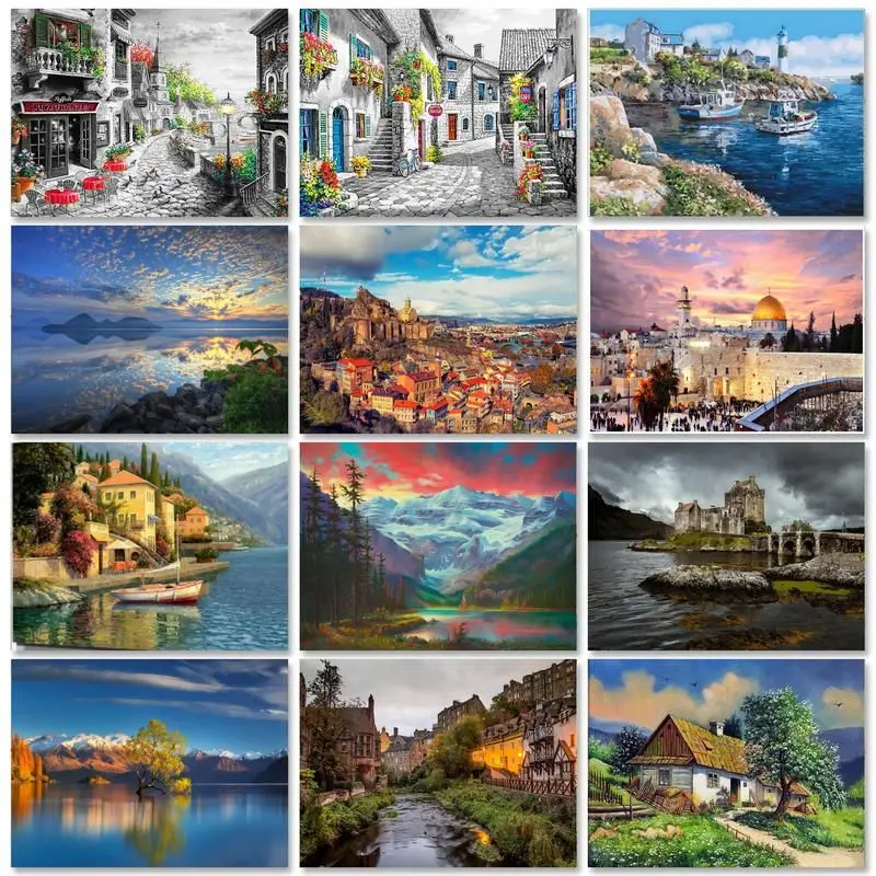 

RUOPOTY Modern Painting By Numbers With Frame For Adults Town Scenery Acrylic Paint Coloring By Numbers For Diy Gift 60x75cm