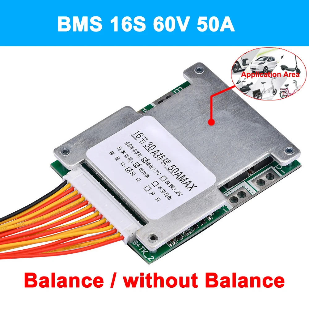 Защитная плата BMS 16S 60 в 50 А для зарядного устройства литиевой батареи с балансиром мощности, улучшающая Защитная плата для электрического велосипеда
