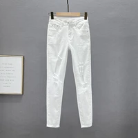 ripped jeans for women 2022 new summer elastic skinny pencil pants girls student white casual denim pants female cropped jean