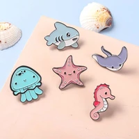cartoon marine creatures pattern design badge cute starfishseahorsesharkeeljellyfish ocean series metal broochlapel pin