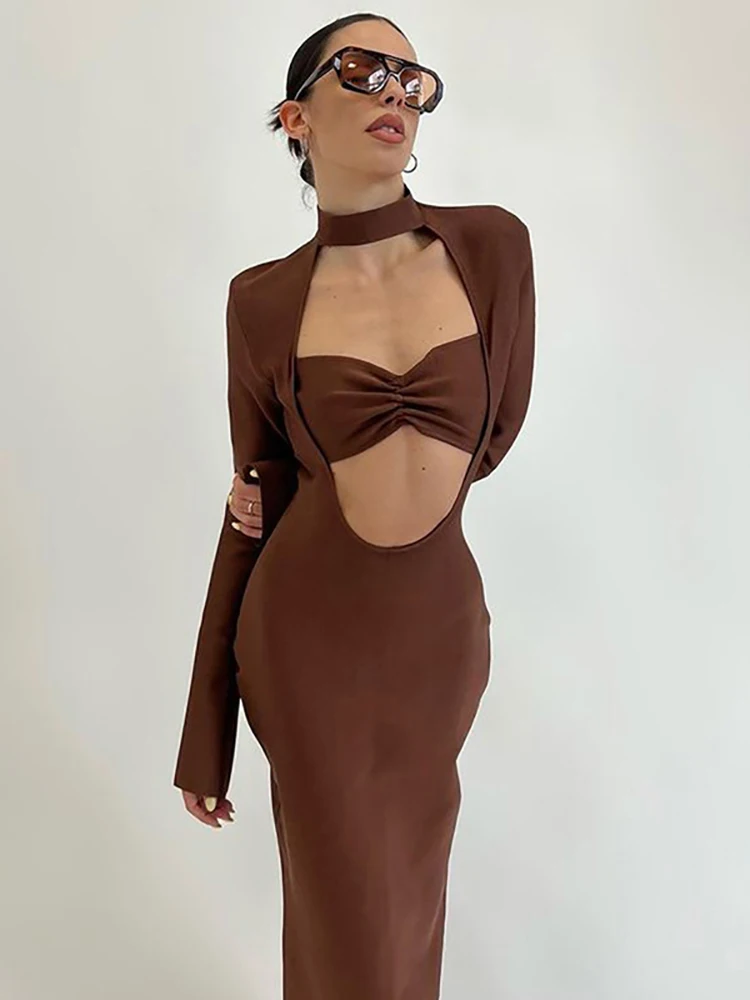 

Осенне-зимнее облегающее платье Taruxy, женские пикантные длинные платья с длинным рукавом и вырезами, женская элегантная одежда, вечерние Мак...