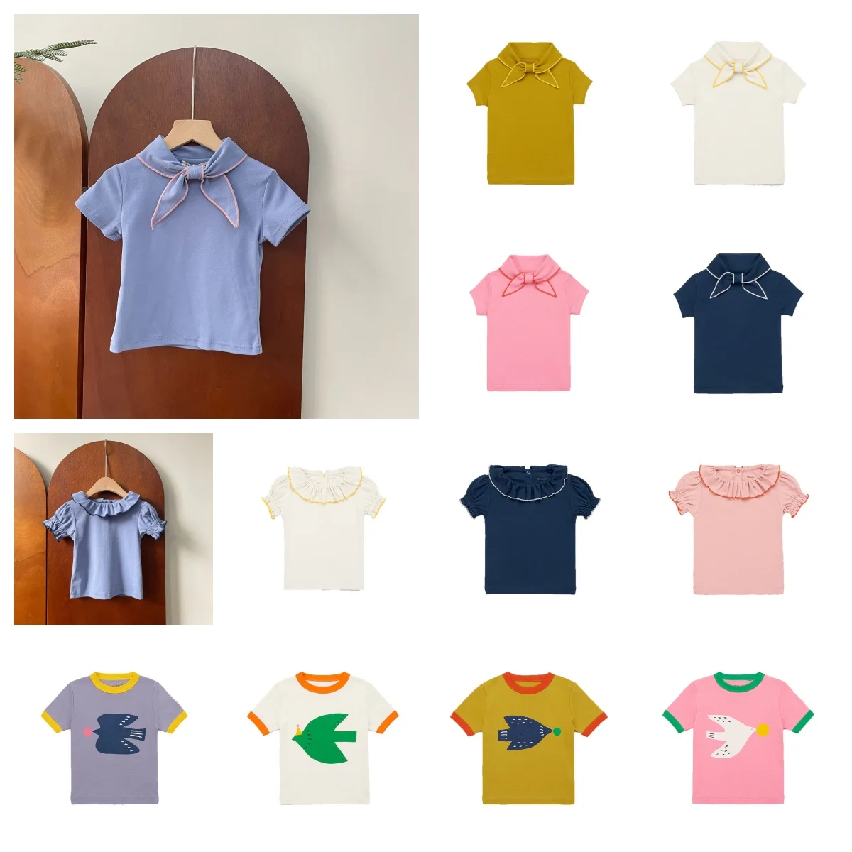 В наличии! Детская футболка новинка 2024 летняя женская в сельском стиле с бантом и