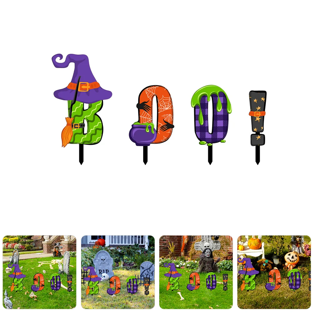 

4Pcs Halloween Outdoor Sign Halloween Sign Stake Outdoor Halloween Decoration Halloween Garden Sign