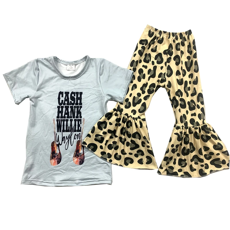 

Оптовая продажа, летние комплекты для девочек с коротким рукавом и леопардовым принтом