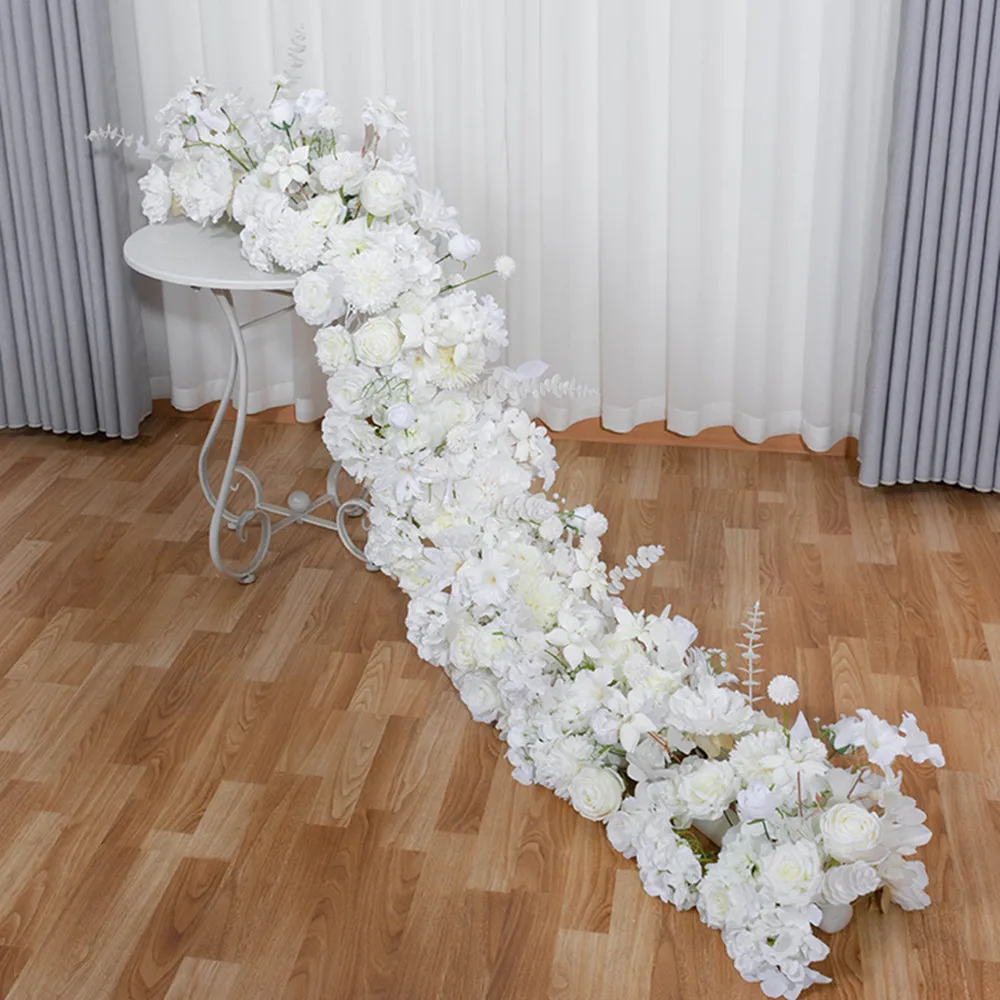 

2M Upscale Party Decoration White Rose Hydrangea Artificial Flower Row Wedding Backdrop Table Centerpiece Arch Road Cited Floral