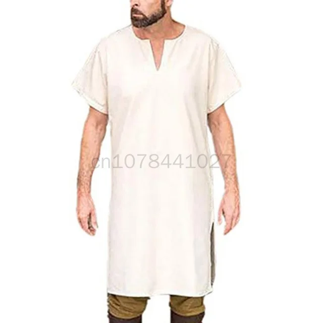 

Мужская рубашка средневековой длины 2023, хлопковые топы в стиле рыцаря викингов, туника, пиратский костюм воина, рубашка с длинным рукавом для взрослых, сценические костюмы