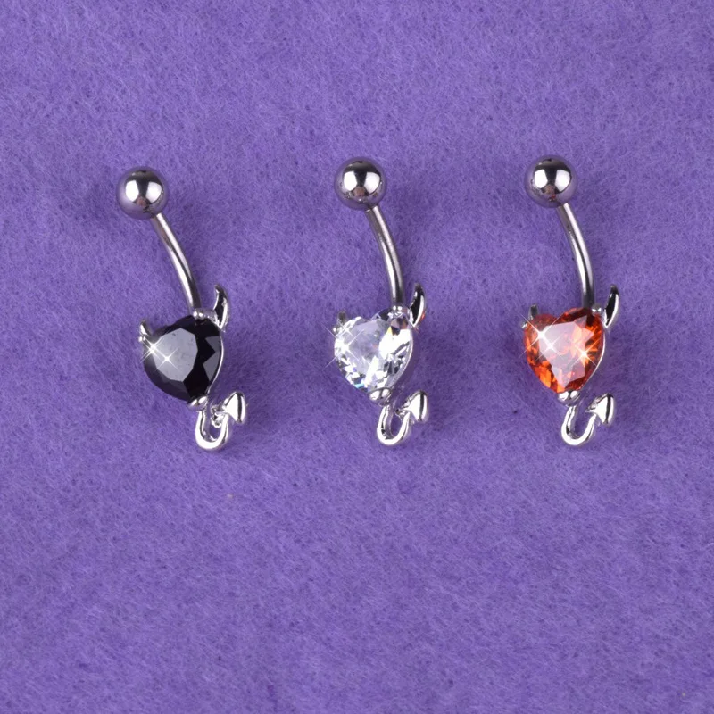 Кольцо для пупка с хрустальным сердцем дьявола 1 шт. |