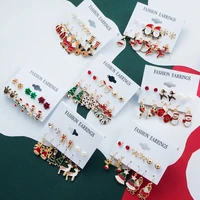 new christmas alloy earrings set women winter cute snowflake snowman tree small earrings fashion party jewelry