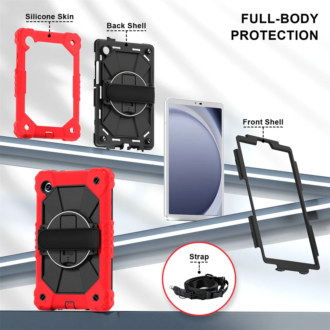 Фото Противоударный чехол для Samsung Tab A11 8,7 дюйма 2025 New Release 360 °   Многоцветный чехол для планшета с вращающейся подставкой и ремешком на руку, экологически чистый №3