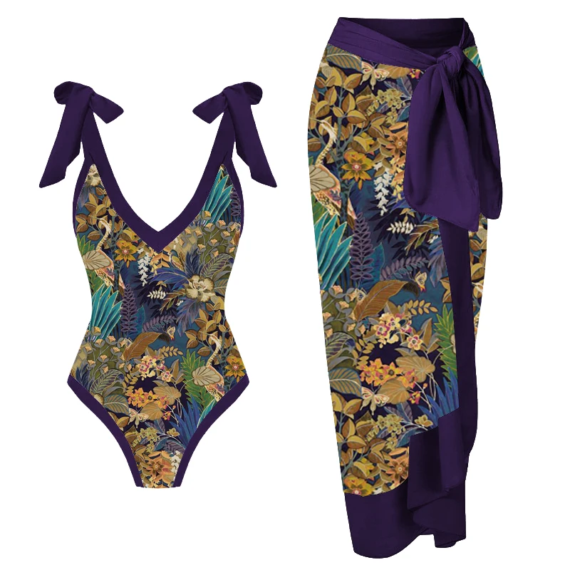 

2023 One Piece Swimsuits Women Vintage V-Neck Swimwear Summer Bathing Suit Ladies Korea Wrap Skirt Shipped 24 hours