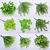 10pcs artificial plants green lvy leaves 7 forks imitation plastic ferns grass green leaves fake plants home decoration