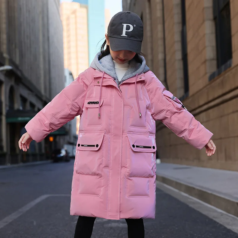 2022 New winter children's down jacket Girls' pink fashion long duck down coat Girls waterproof and anti-fouling warm thick coat enlarge