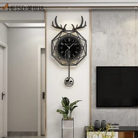 deer head clock with pendulum large modern designer creative fashion clocks golden wrought iron clock 3d kitchen wanduhren deco
