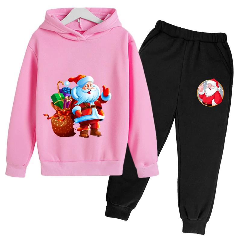 Happy New Year Christmas Child Boy/Girl Suit Sweatshirt Santa Claus Gift Outfit Suit Hoodie + Trousers 2P Festive Beauty and Com