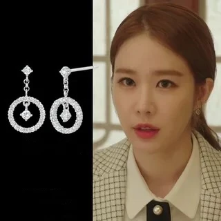 

YOO IN NA Line circle silver color Ear Korean Drama Star Same TV Earrings For Women Girls Pendientes