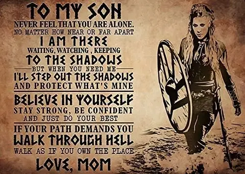 Vkng Wrror Metl Sgn Mom To My Son Never Feel You re lone Плакат Tn Ретро Plque Wll Декор Для Дома Grden Ktchen Pub Br Cf