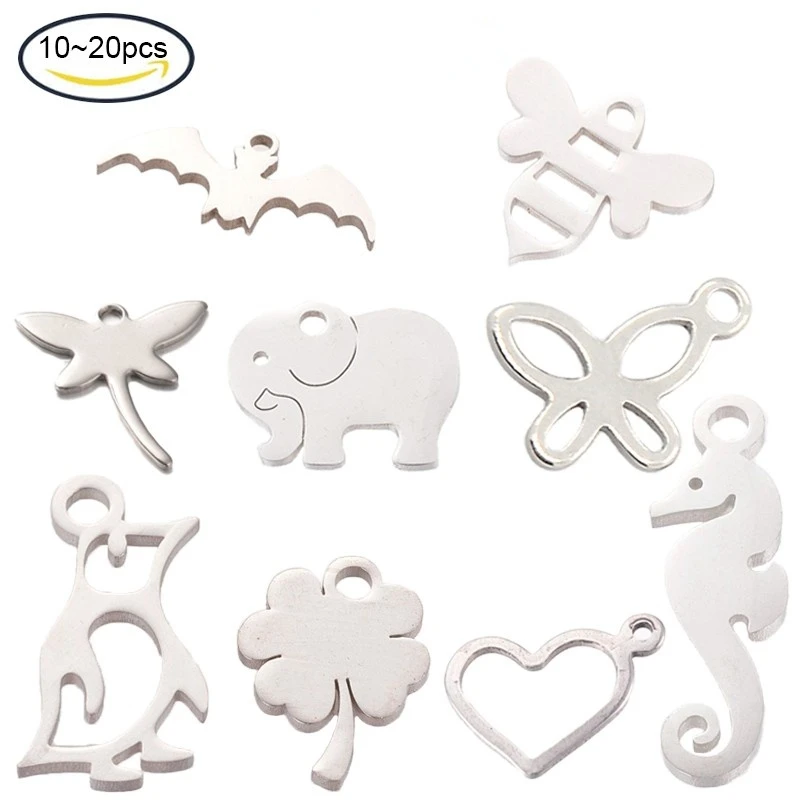 

10PCS 11x9x1mm 304 Stainless Steel Insect Charm Butterfly Pendants Hole: 1mm For Jewelry Bracelet Earrings Making