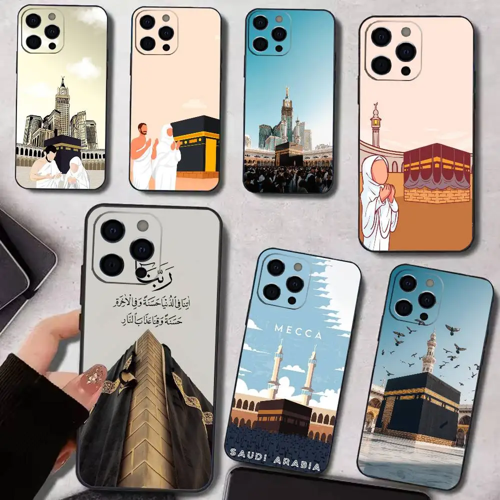 Фото Чехол для телефона I-IN M-Mecca Pilgrims Art для iPhone 17,16,15,14,13,12,11 Plus, Pro Max, XS, мягкий силиконовый черный чехол №1